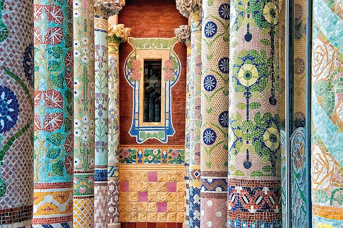 Palau de la Musica Catalana Guided Tour - Staircases and marble banisters: tiles, glass balusters, and light