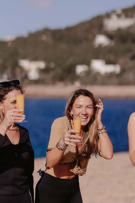 Secret Cove Yoga and Cava Experience in Ibiza Crystal Waters - The secret cove cava toast and the swim in crystal-clear water