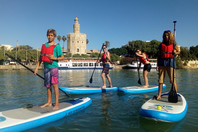 Seville Paddle Surf Sup in the Guadalquivir River - Bullring views and the Puente de Isabel II pass-under moment